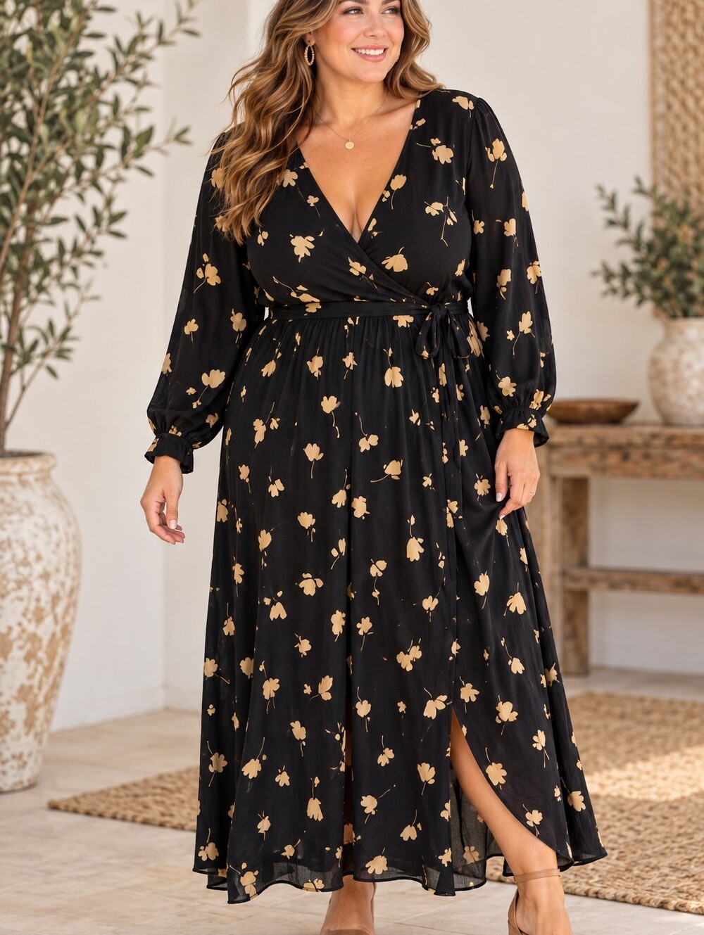 Who What Wear Black L Sleeve Cottagecore Maxi Wrap Dress Ladies XL